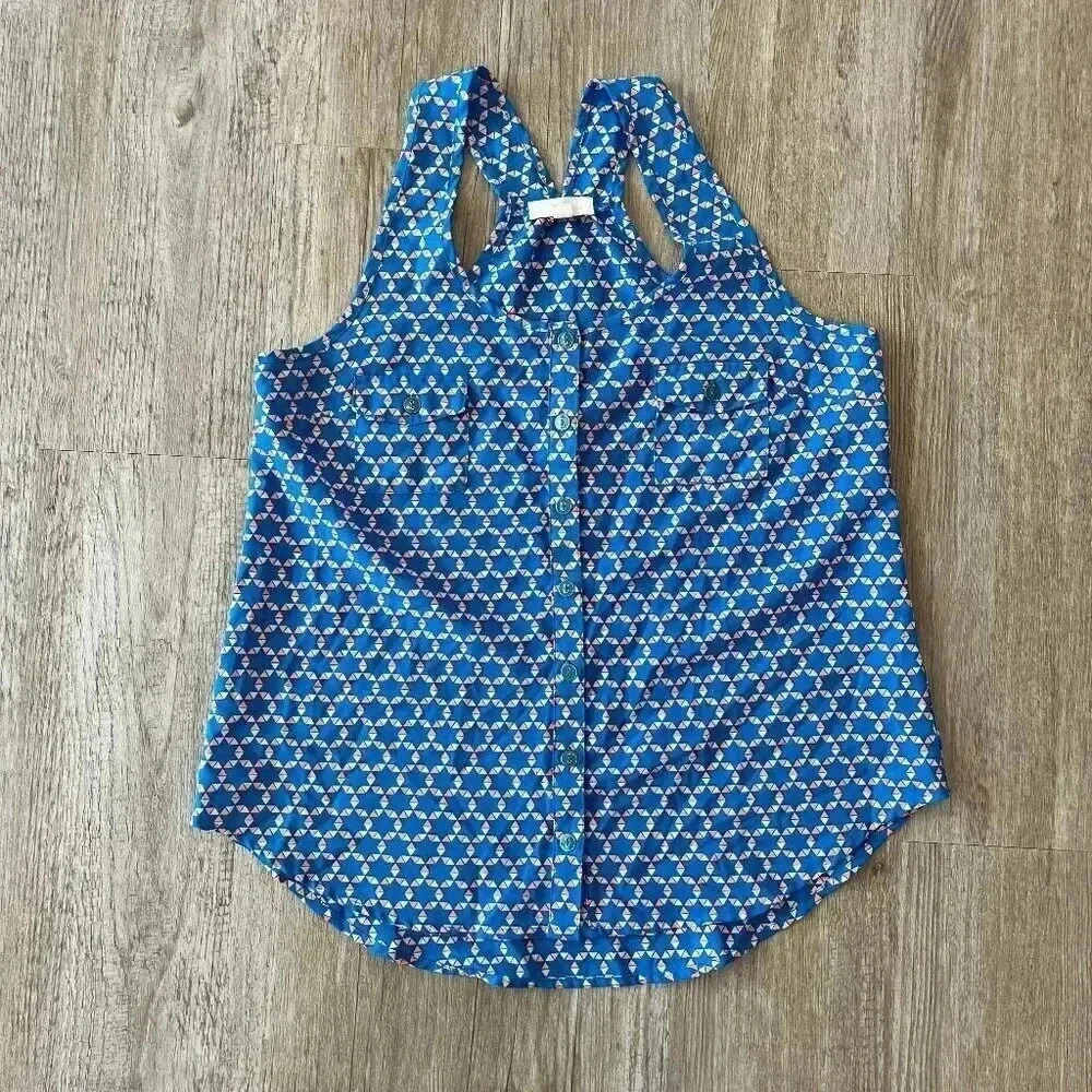 Womens Mine Blue Patterned Tank Top - S